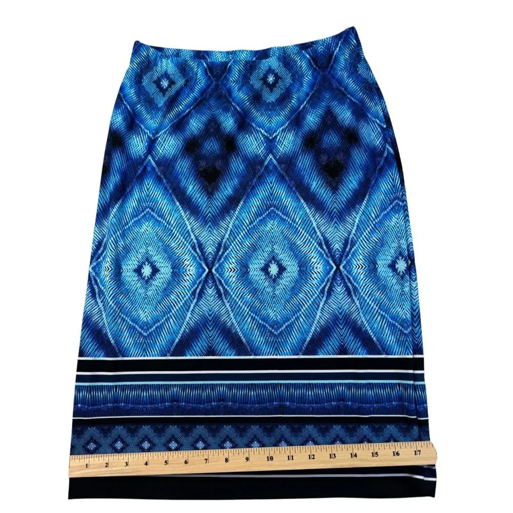 Chico's Skirt Women's 0 Small Blue Black Stretch Pull On Straight Geometric Cute
